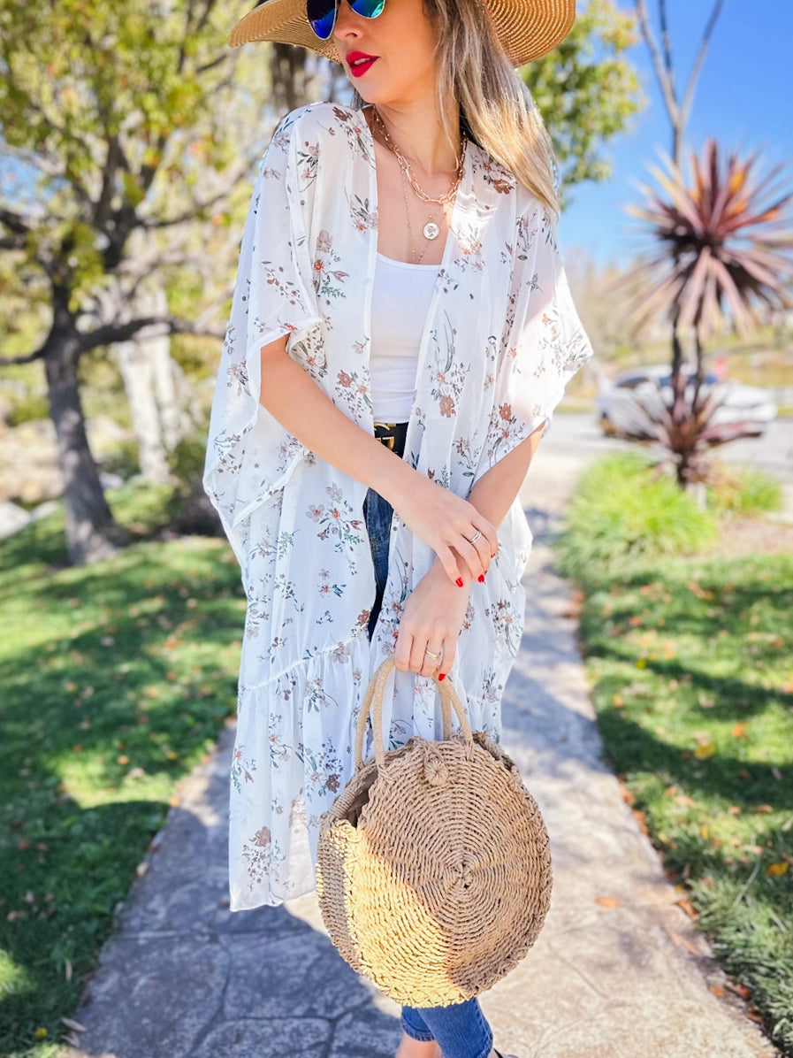 155 Ivory Floral Printed Kimono