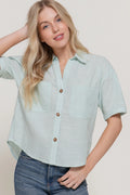 189 Stripes Cotton Button-Up Top