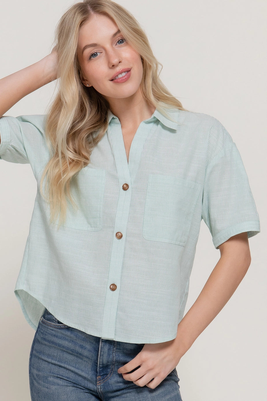 189 Stripes Cotton Button-Up Top