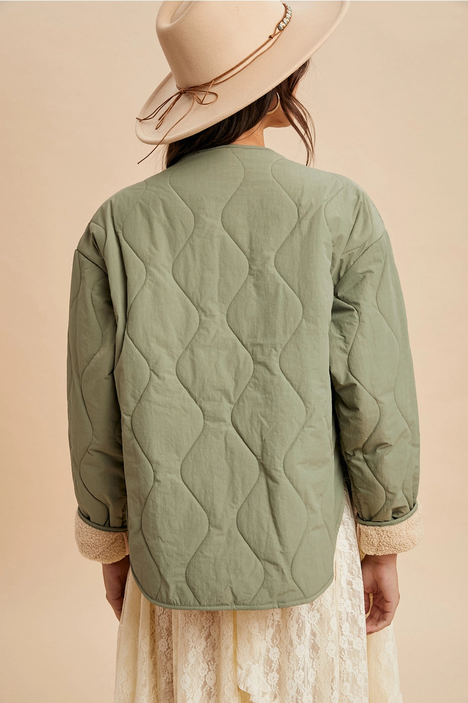 146 Sage Quilted Sherpa Jacket