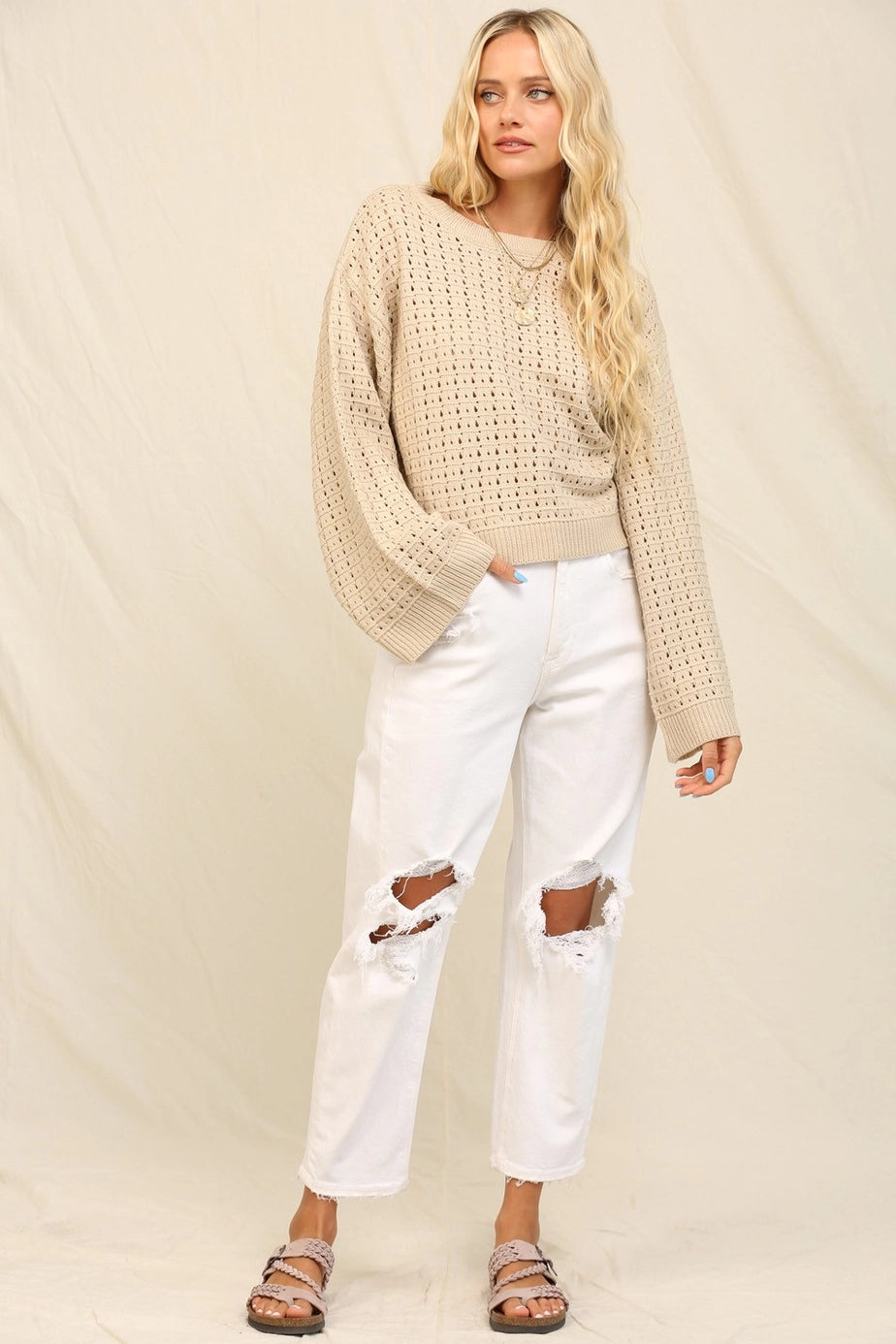 122 Charming Texture Open-Stitch Sweater