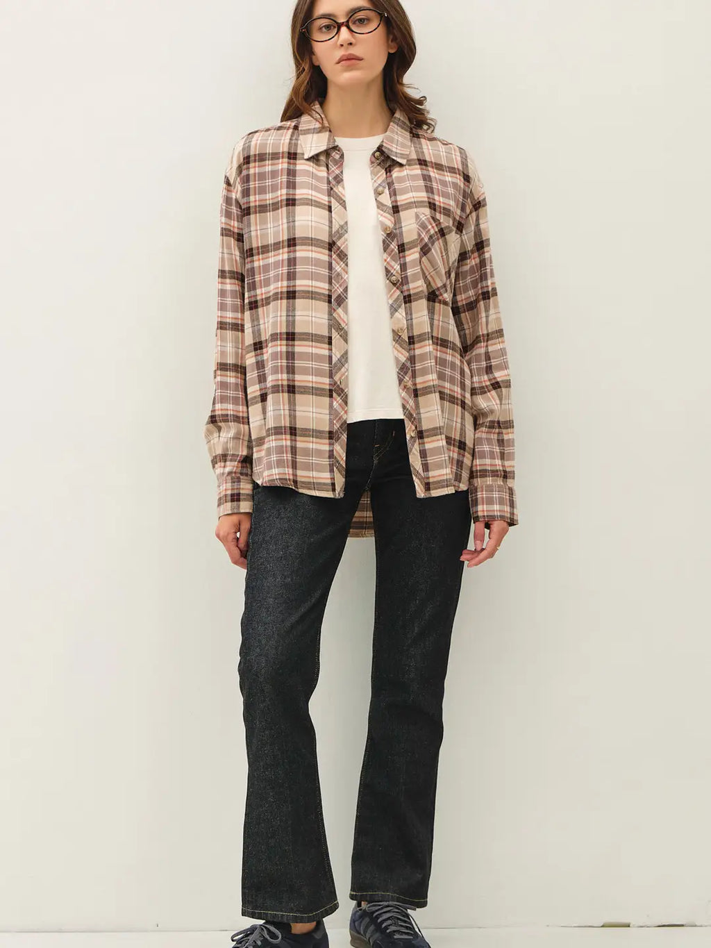 326 Taupe Oversized Flannel Shirt