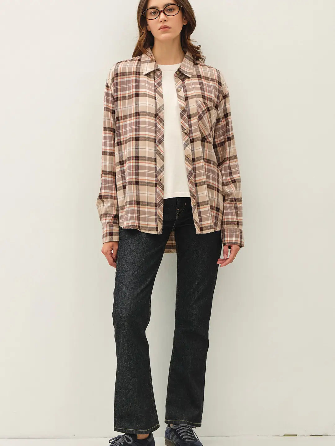326 Taupe Oversized Flannel Shirt