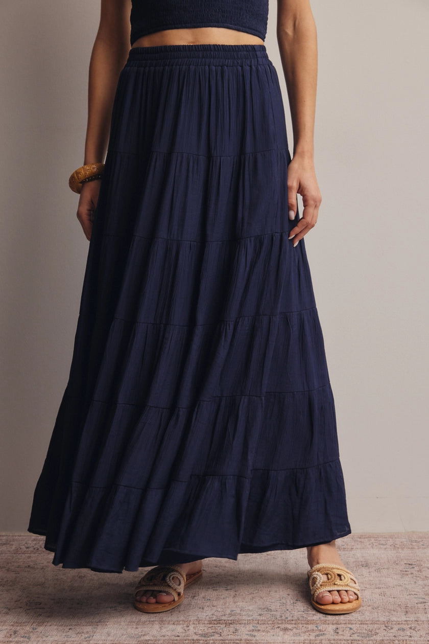 Tiered Maxi Skirt in Navy 256