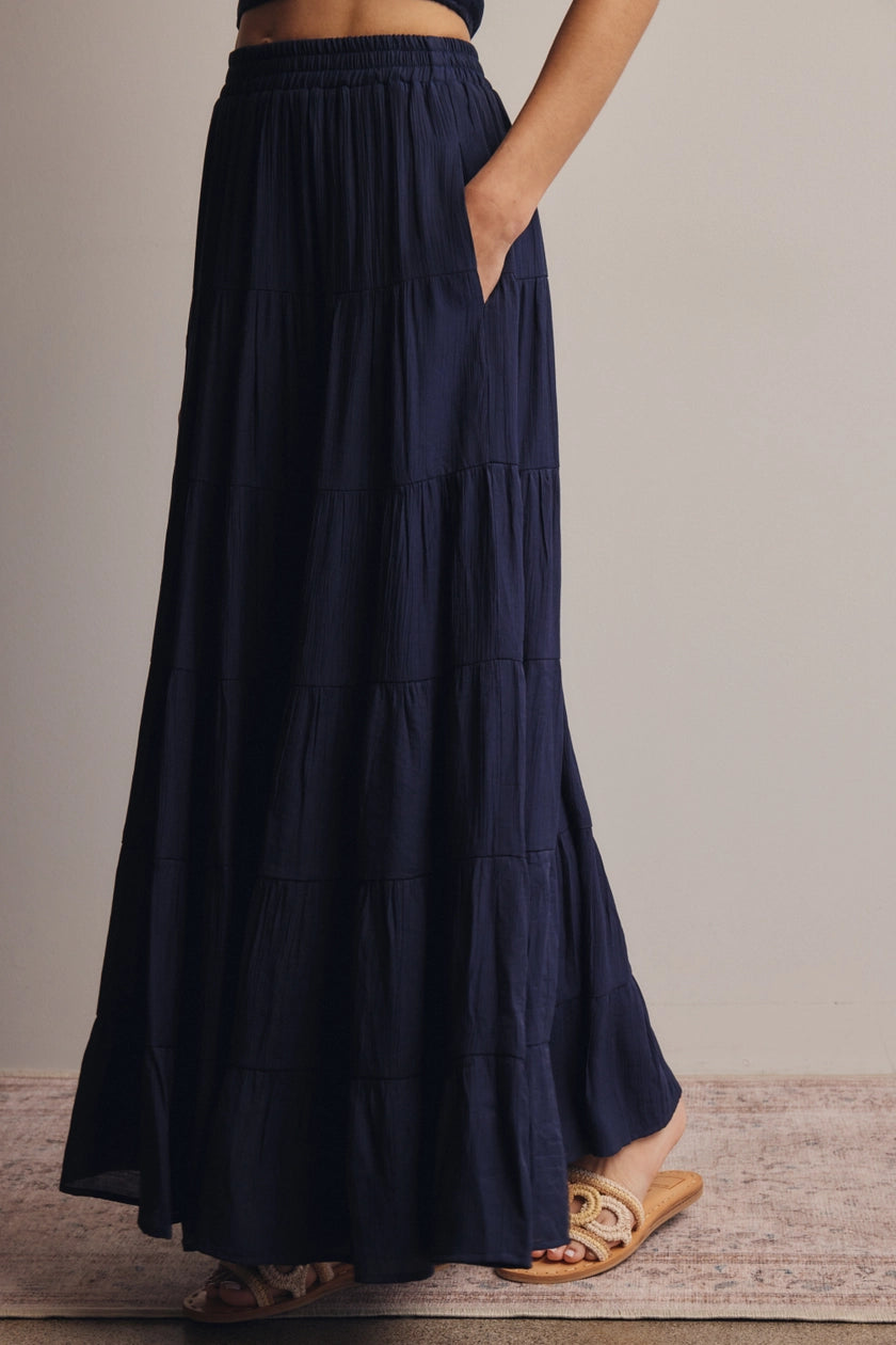 Tiered Maxi Skirt in Navy 256