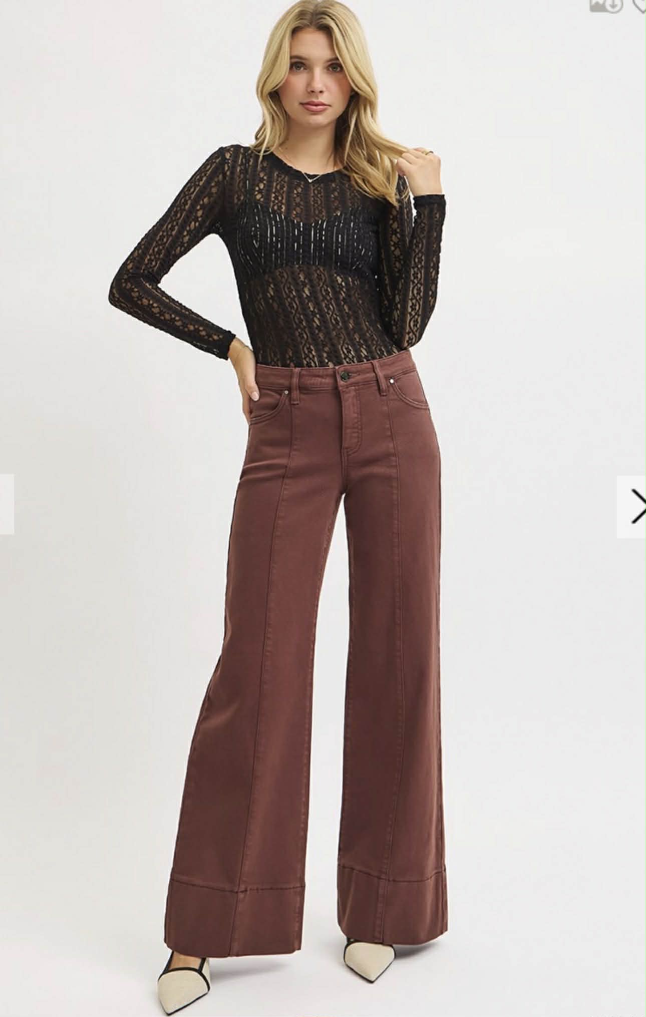 99 Tummy Control Chocolate Wide Leg Denim