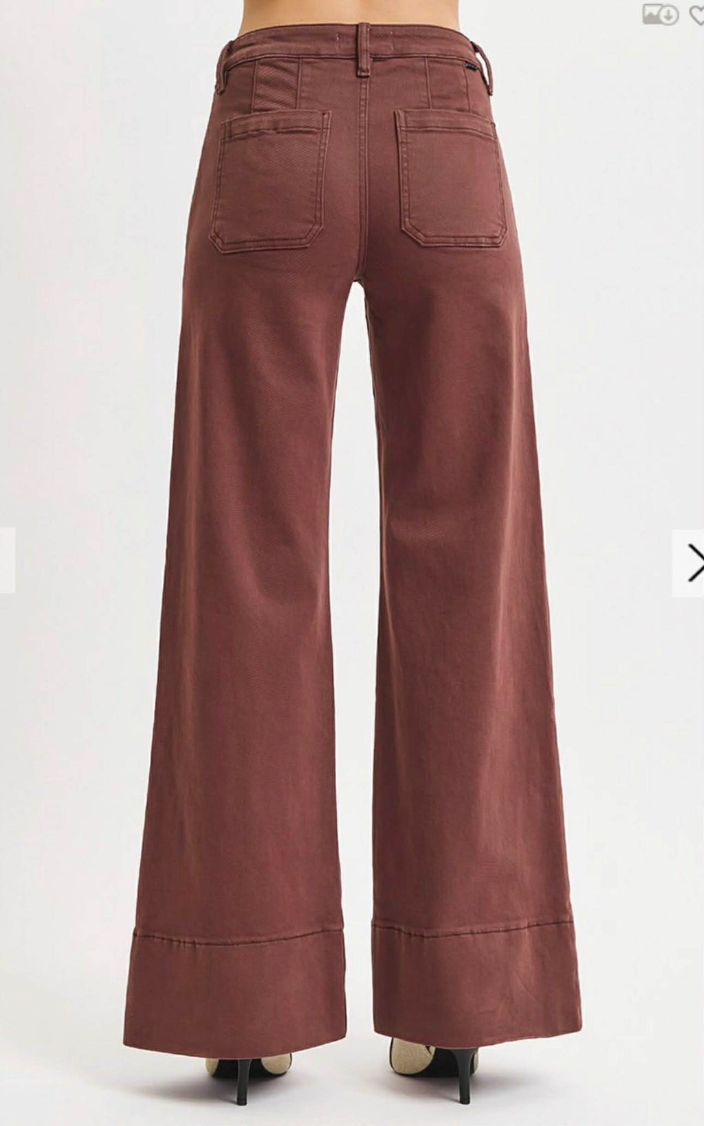 99 Tummy Control Chocolate Wide Leg Denim