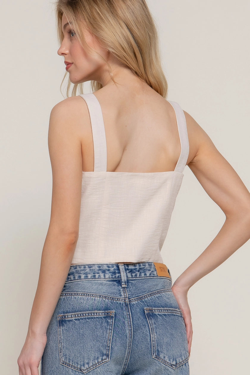 V-Neckline Button Down Linen Effect Top