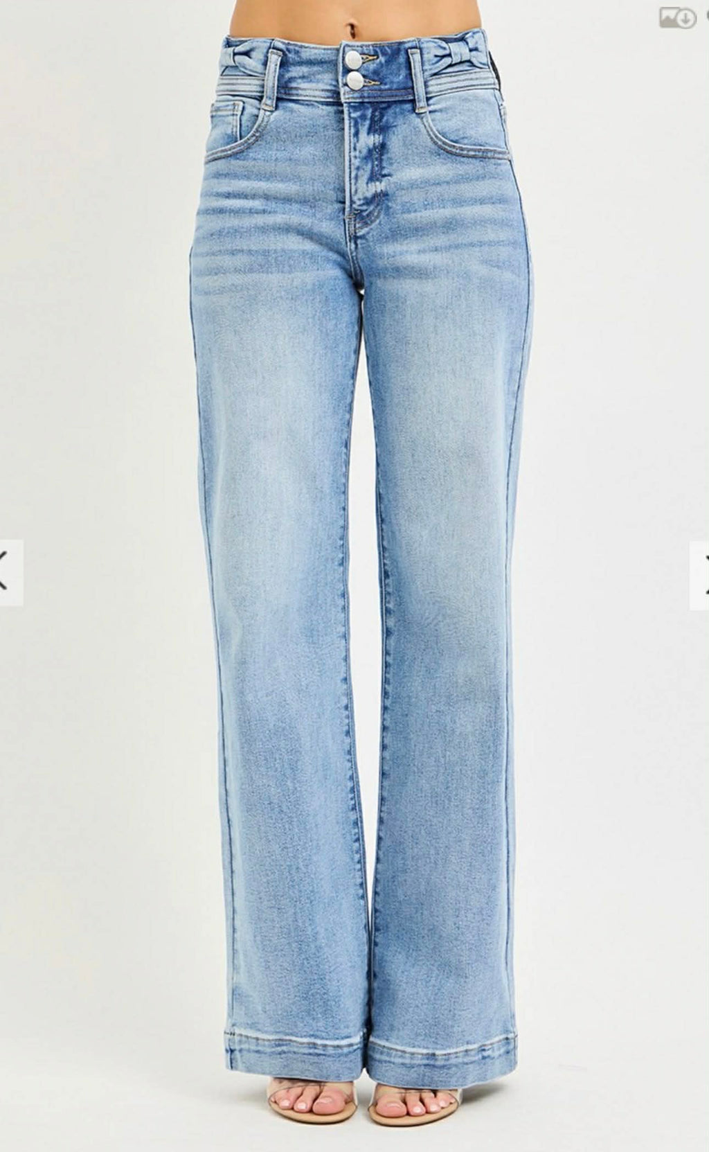 154 Tummy Control High Rise Wide Leg Jeans with Bow Waistband