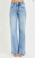 154 Tummy Control High Rise Wide Leg Jeans with Bow Waistband