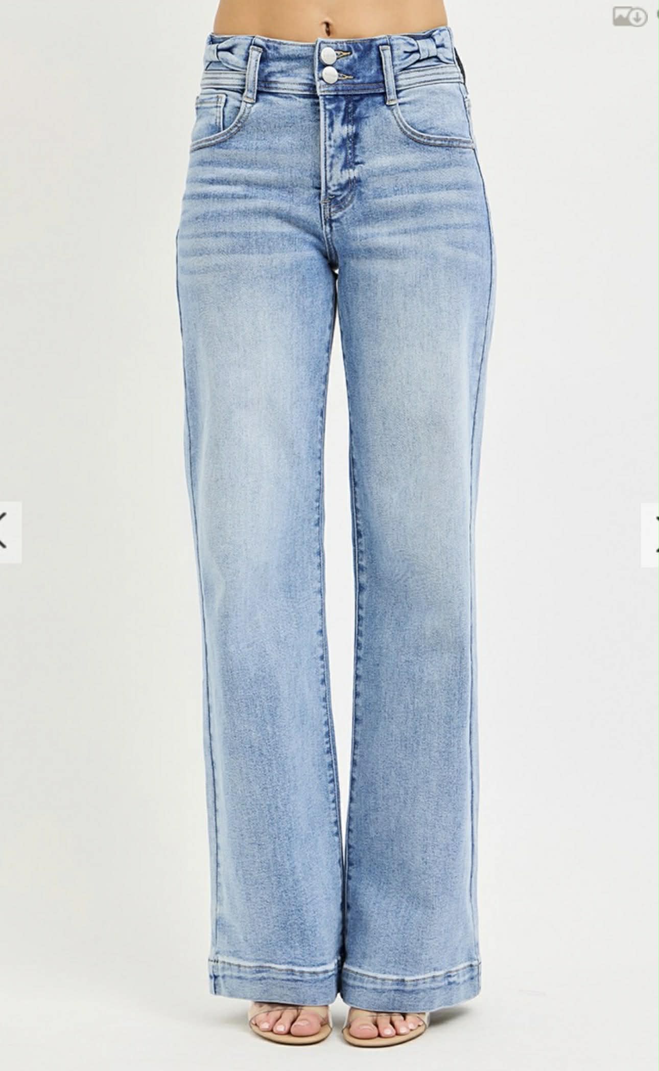 154 Tummy Control High Rise Wide Leg Jeans with Bow Waistband