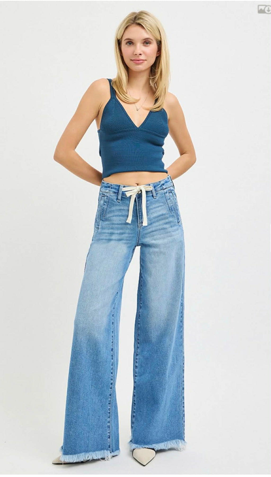 153 Hi Rise Tie Waist Wide Leg Denim