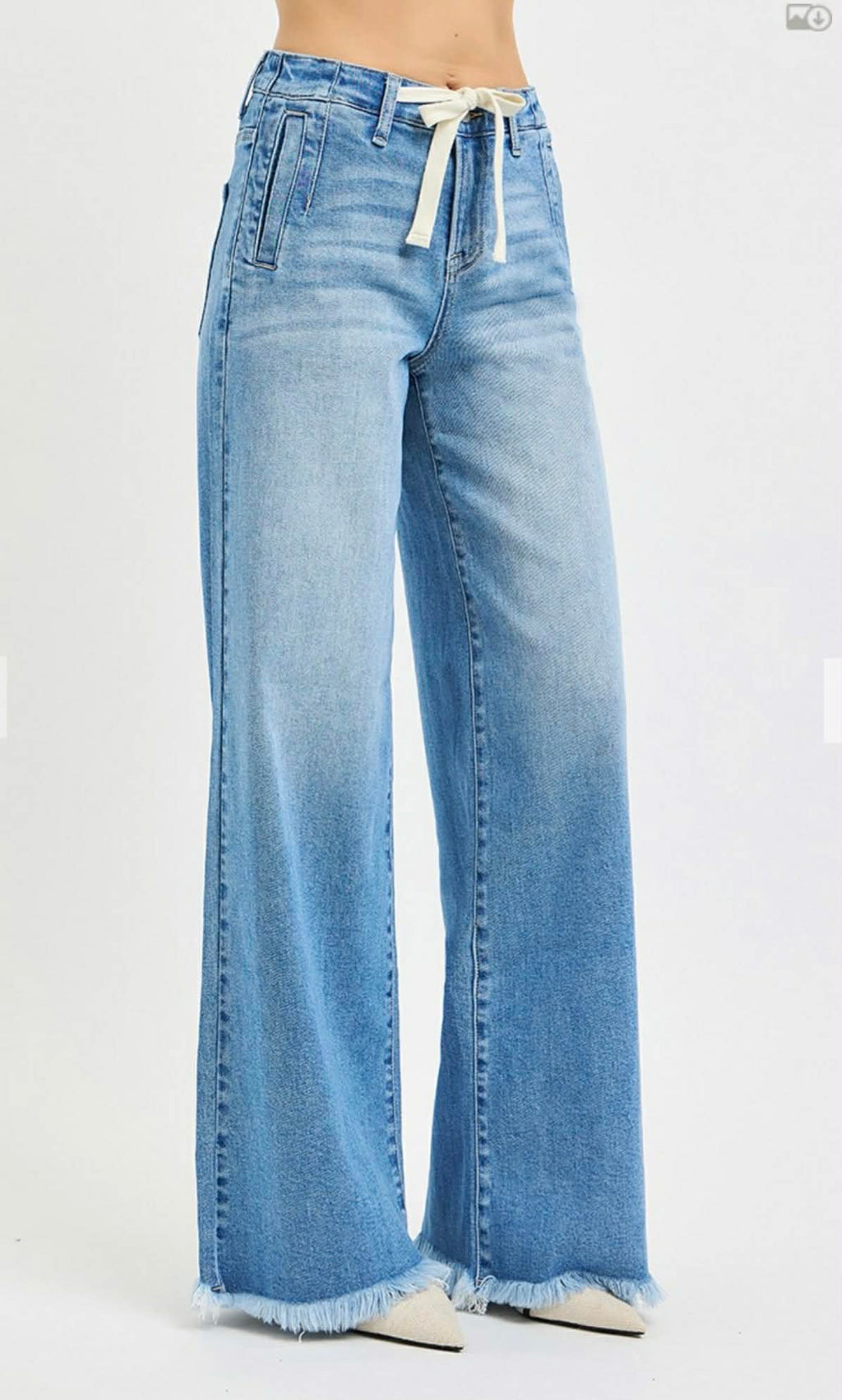 153 Hi Rise Tie Waist Wide Leg Denim