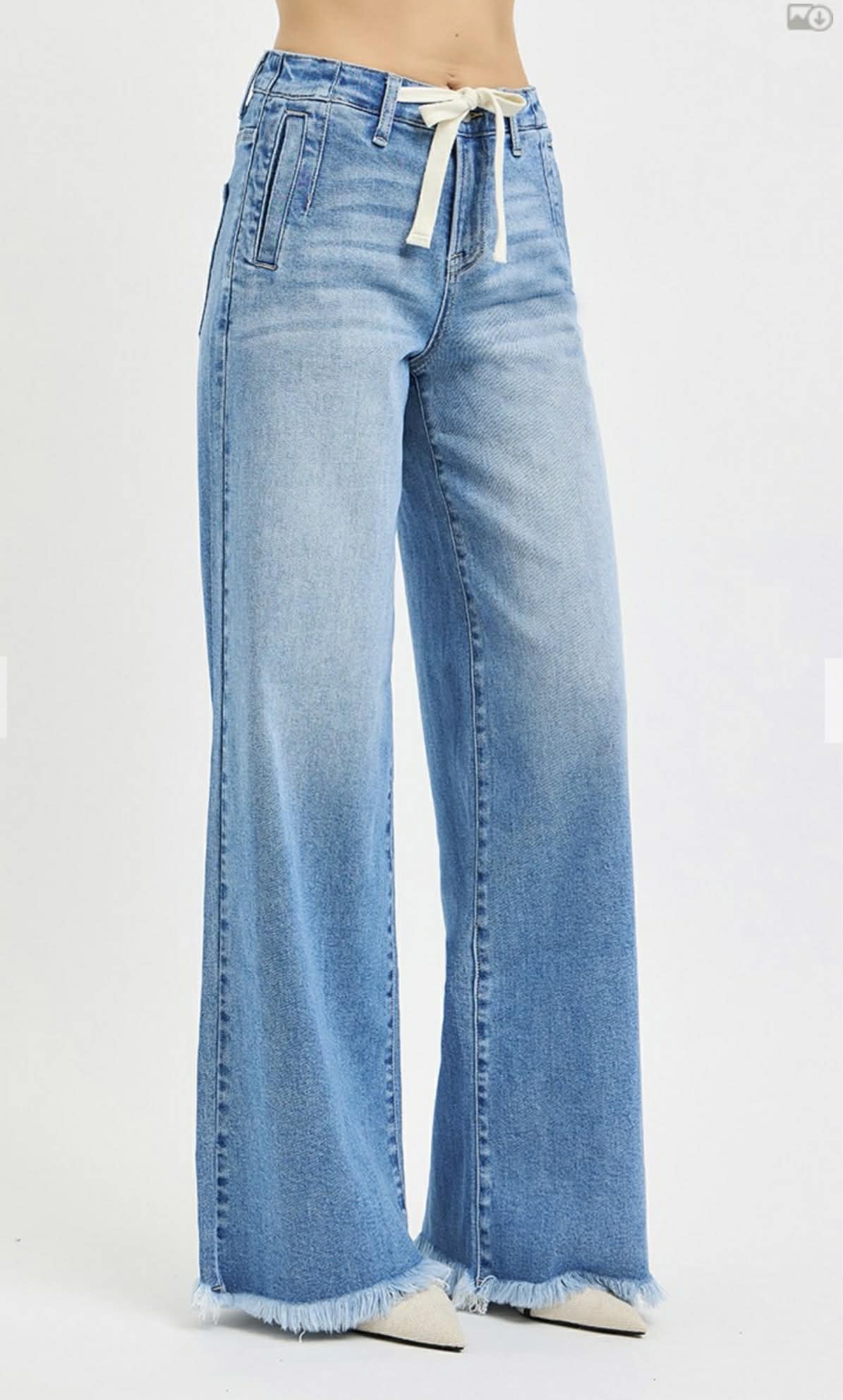 153 Hi Rise Tie Waist Wide Leg Denim