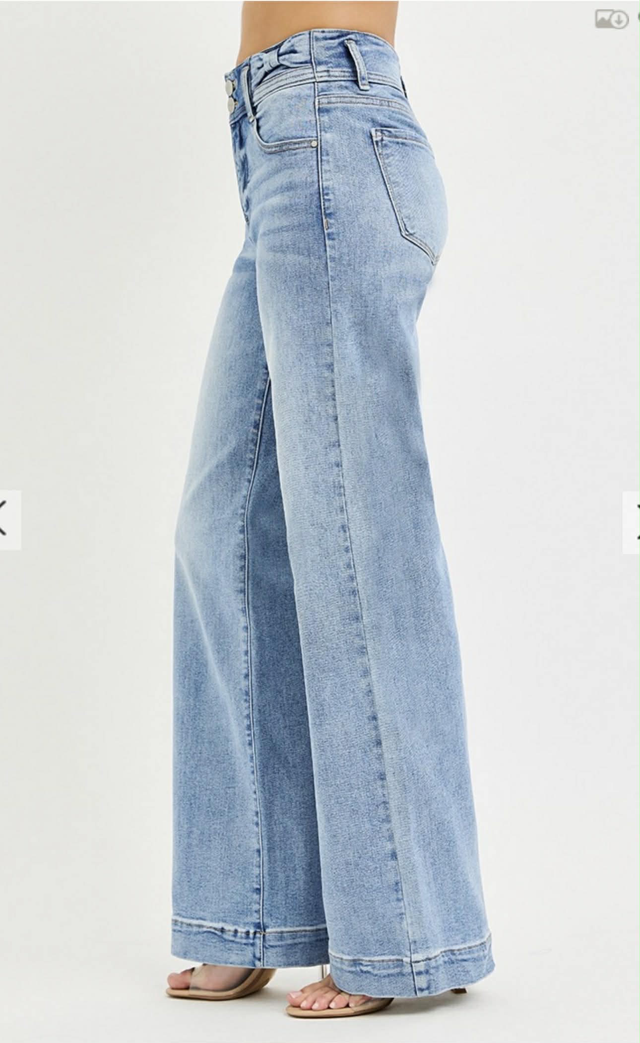 154 Tummy Control High Rise Wide Leg Jeans with Bow Waistband
