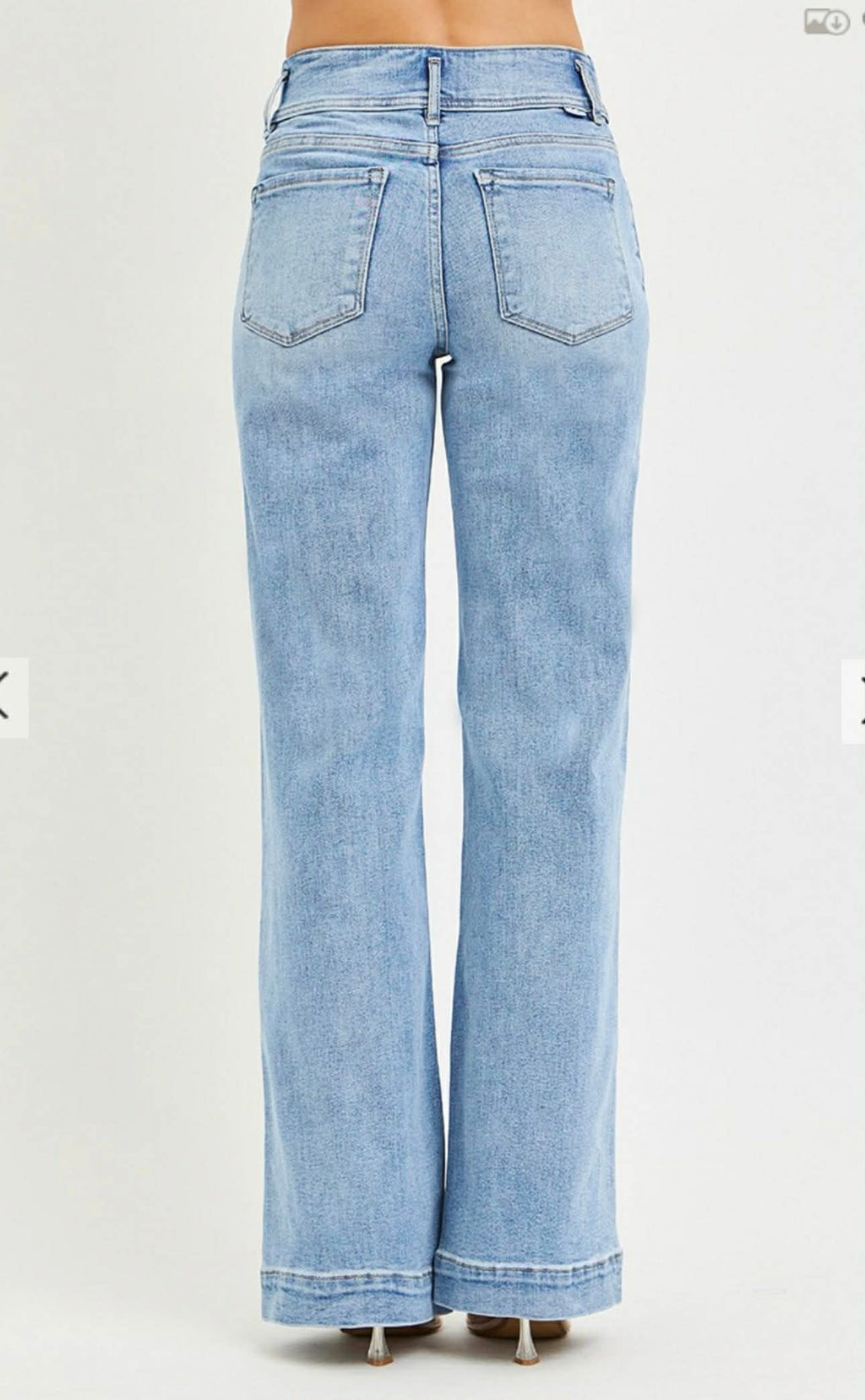 154 Tummy Control High Rise Wide Leg Jeans with Bow Waistband