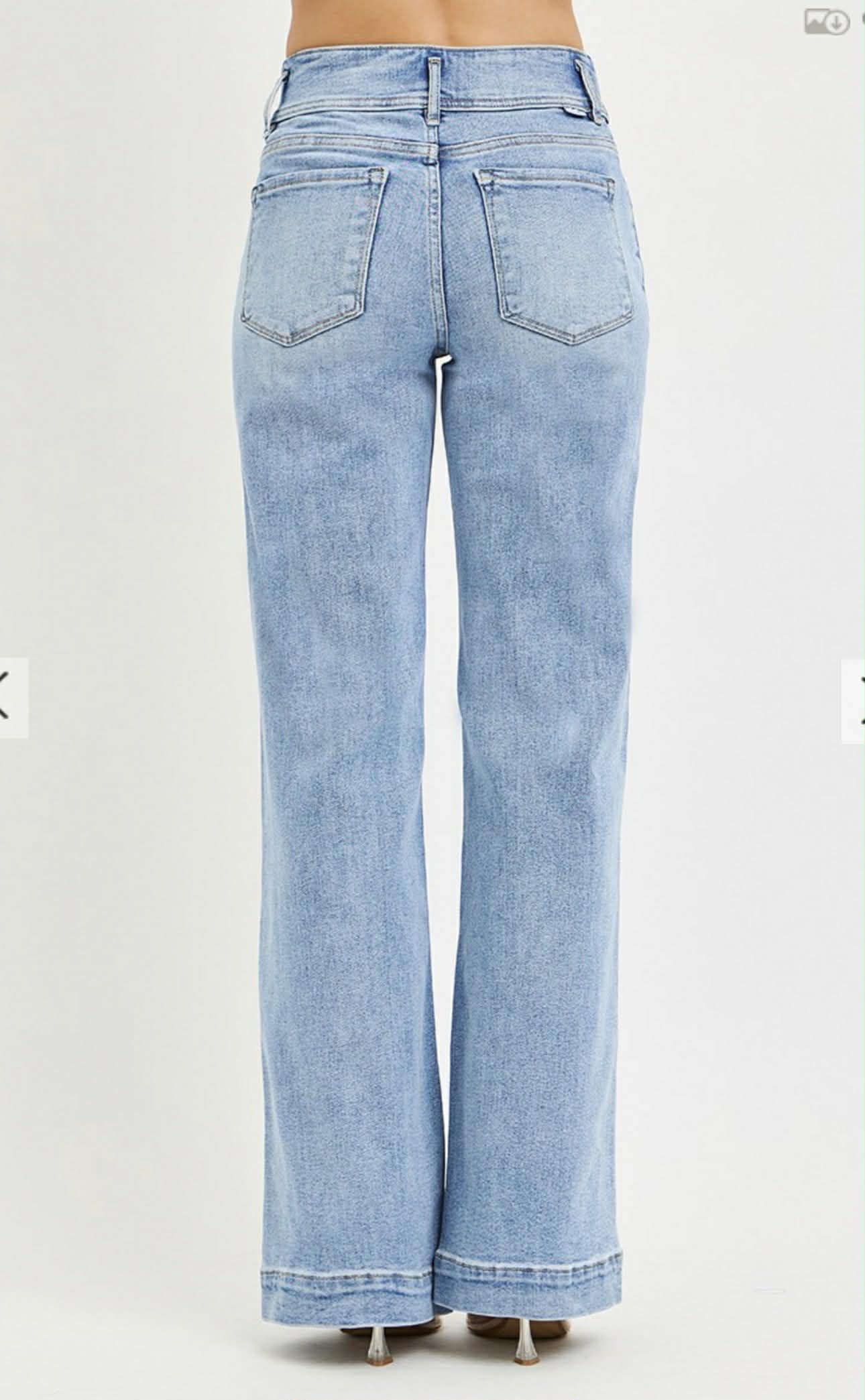 154 Tummy Control High Rise Wide Leg Jeans with Bow Waistband