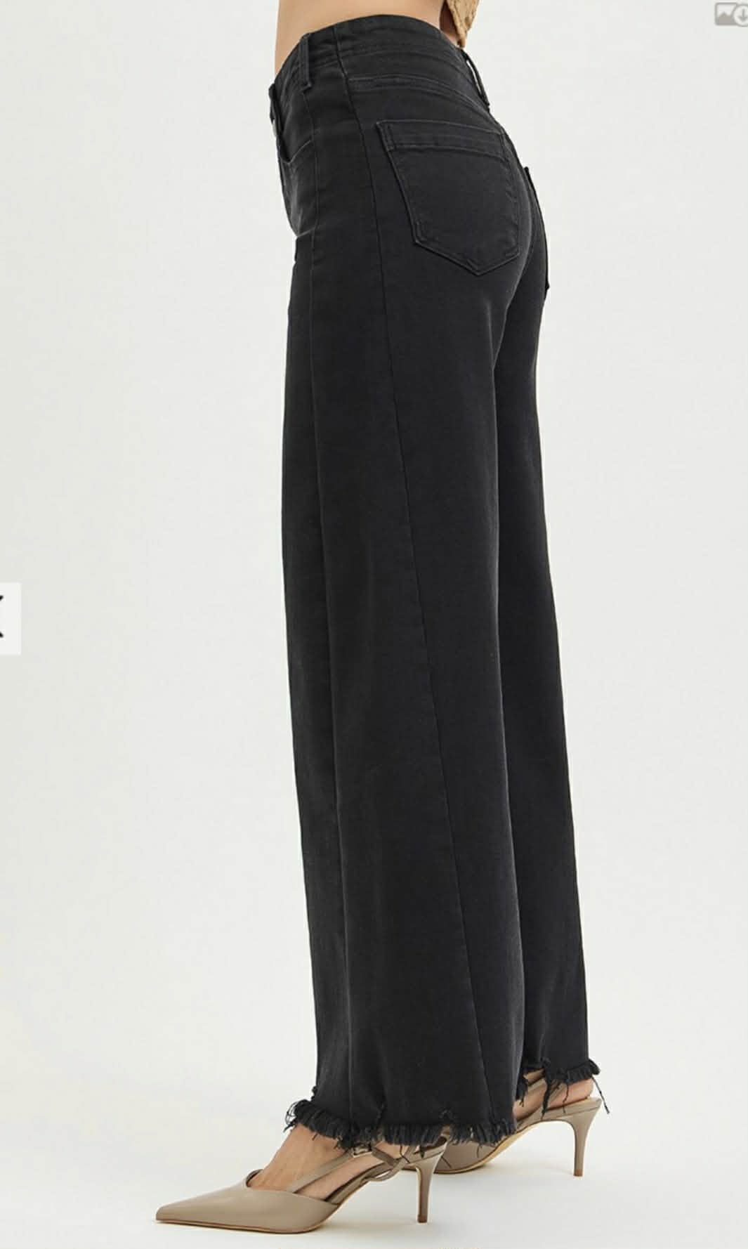 130 Tummy Control Hi Rise Palazzo Jeans with Frayed Hem