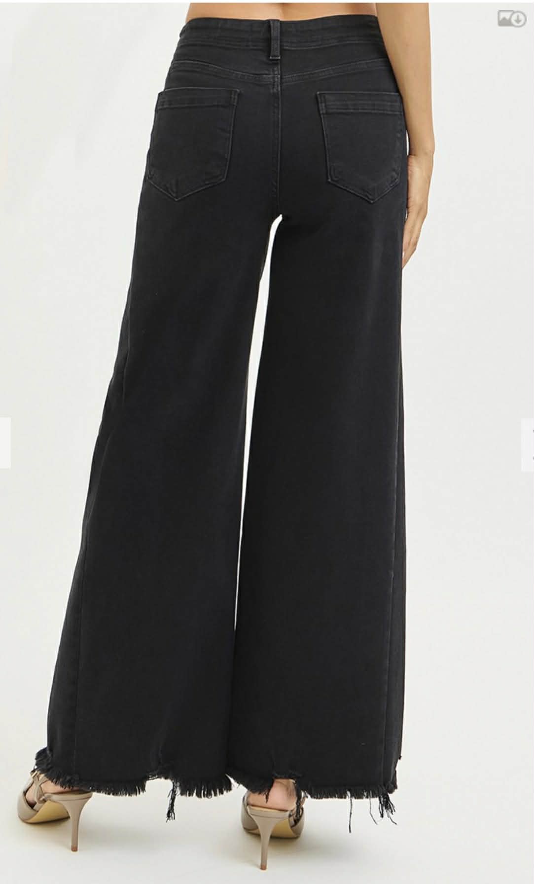 130 Tummy Control Hi Rise Palazzo Jeans with Frayed Hem