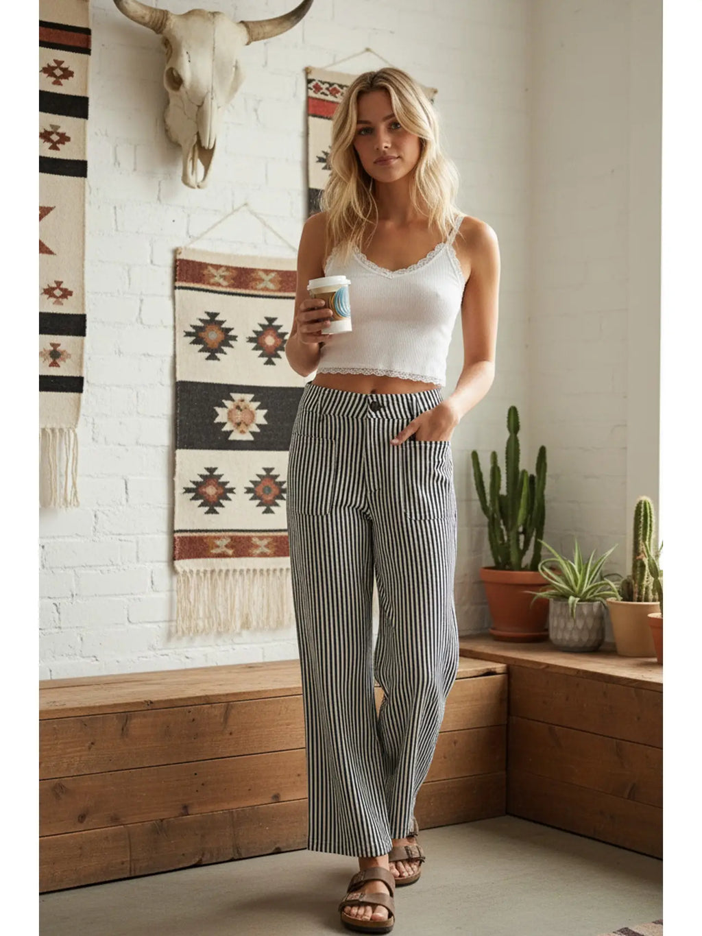 Stretch Striped Wide Leg Pants 228